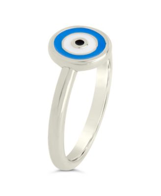 Gold-Tone or Silver-Tone Blue Bead Enamel Accent Sibyl Ring