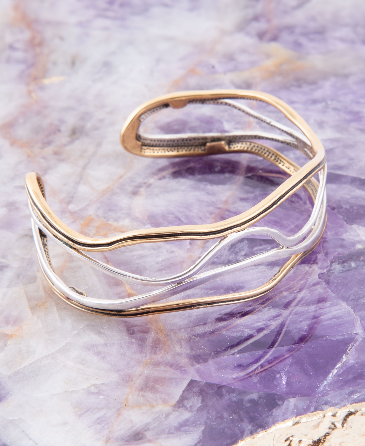 Shop Barse Fresh Genuine Bronze And Sterling Silver Abstract Cuff Bracelet In Genuine Sterling Silver And Golden Bronz