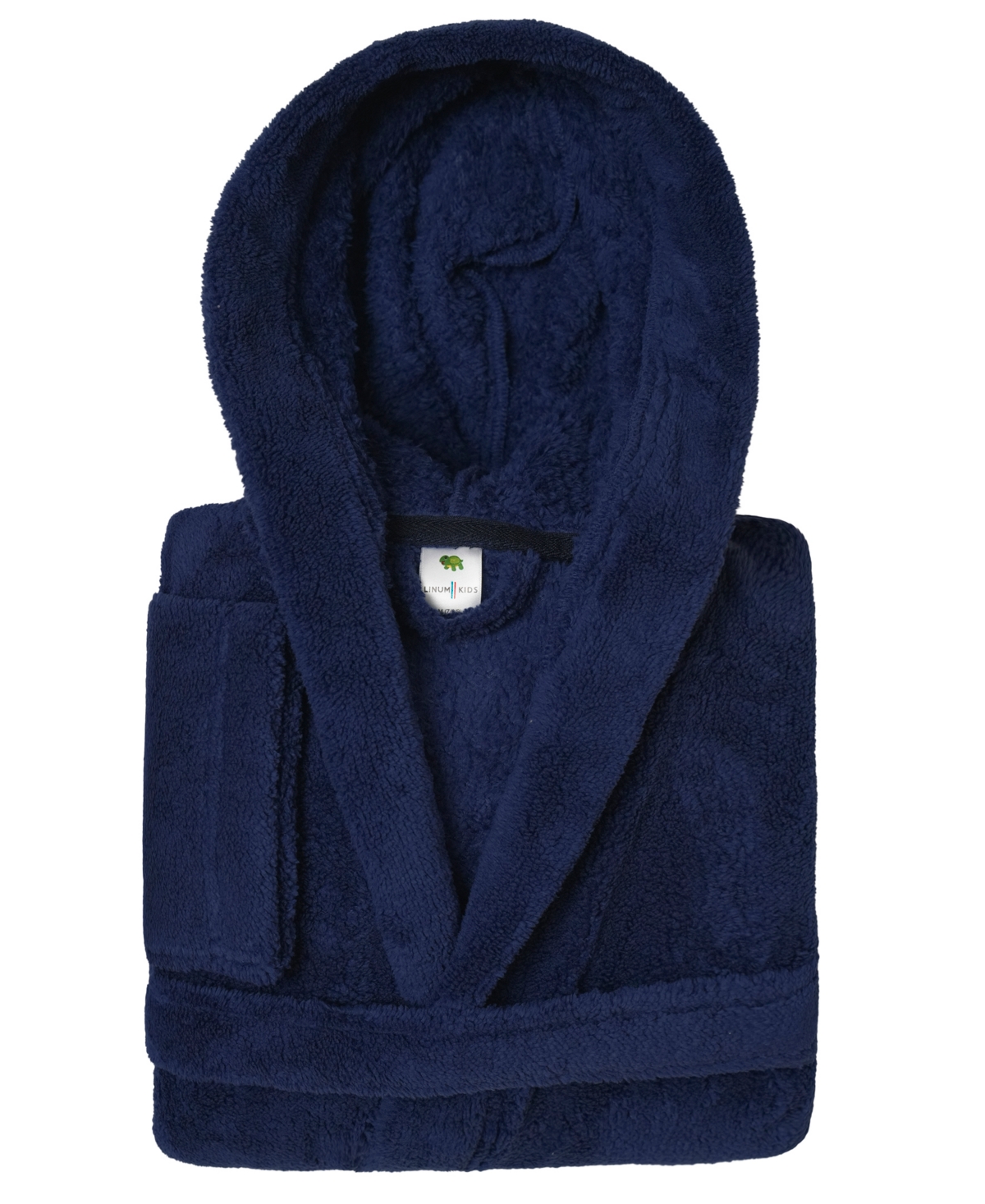 Shop Linum Home Kids Super Plush Double Brushed Hooded Polyester Bathrobe In Navy