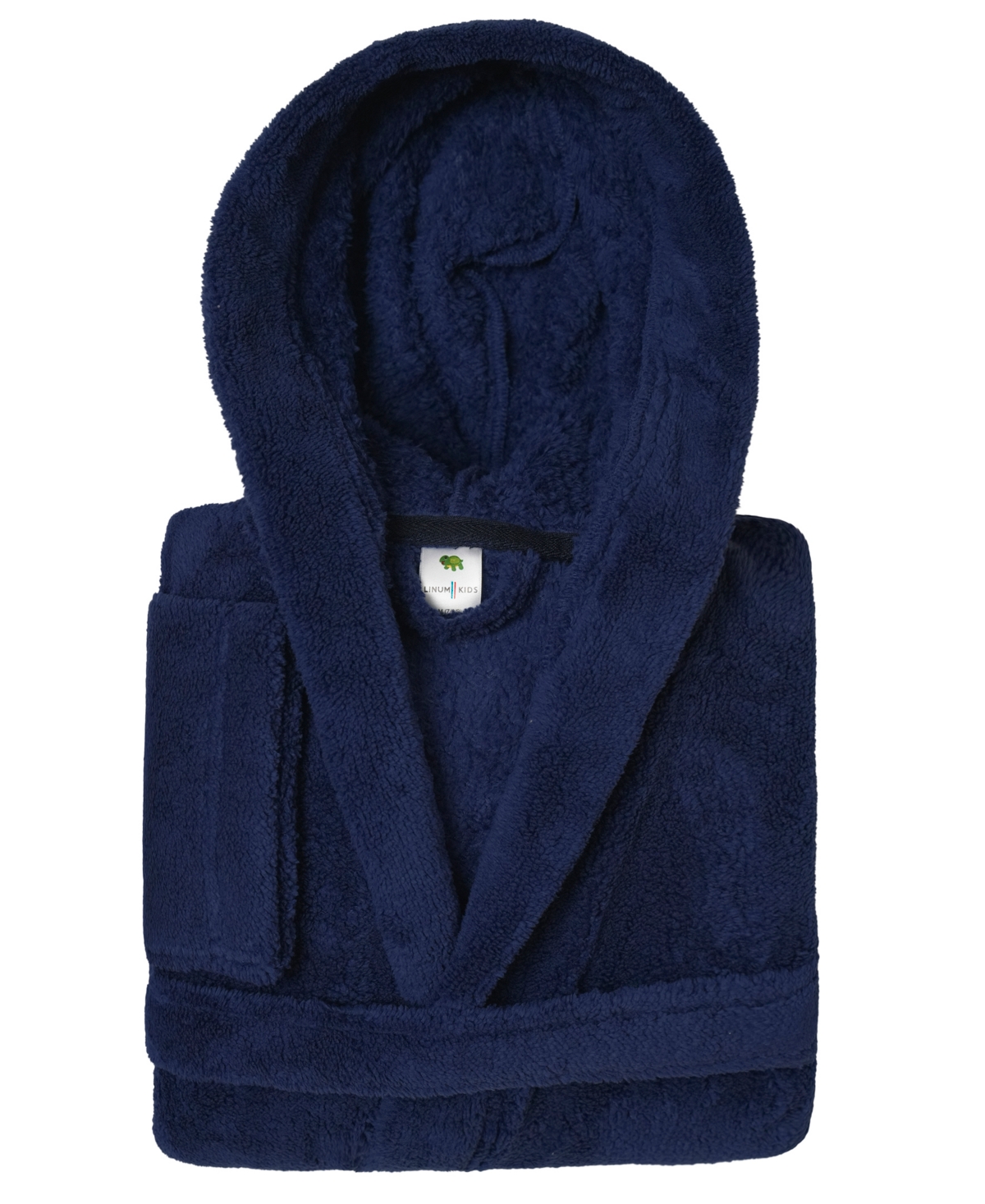 Linum Home Kids Super Plush Double Brushed Hooded Polyester Bathrobe In Blue