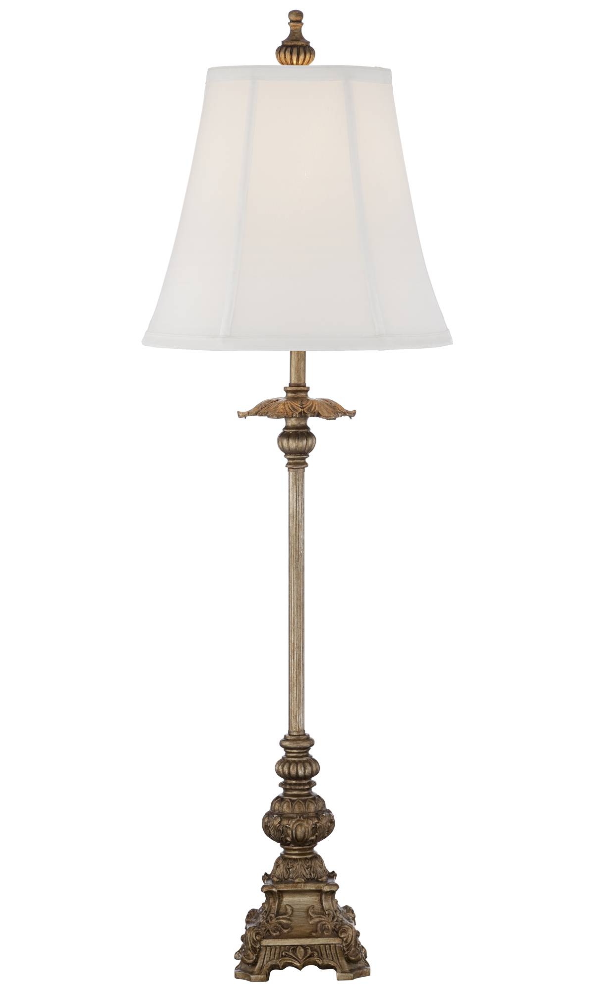 Juliette Traditional French Country Style Buffet Table Lamps Tall Skinny Set of 2 AntiqueOrnate Base White Fabric Bell Shade Decor for Liv
