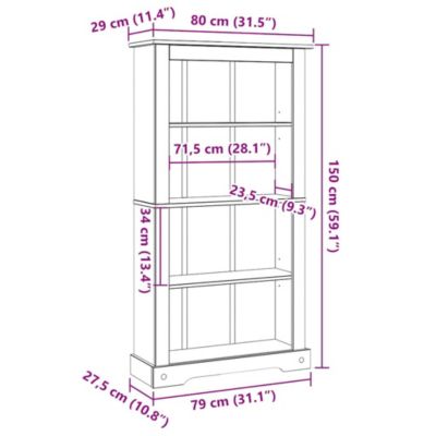 Medium Rectangular Bookcase in Solid Waxed Pinewood with Open Shelving