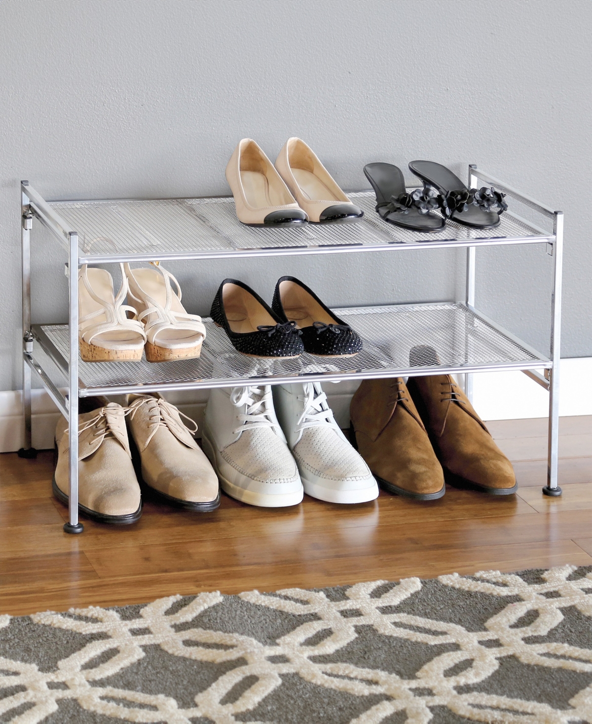 Shop Seville Classics 4-tier Stackable Metal Mesh Shoe Storage Rack Organizer In Silver