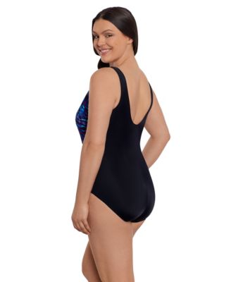 Women's Painted Safari Belted Surplice Long Torso One-Piece Swimsuit