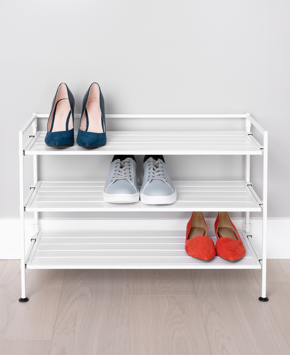 Seville Classics Home 3-tier Stackable Wide Resin Slat Shoe Rack In White
