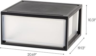 47 Quart Extra Large Plastic Stacking Drawer, Stackable Storage Organizer Unit with Sliding Drawer for Bedroom Closet Garage Craft Room Dorm Office - 2 Pack, Black