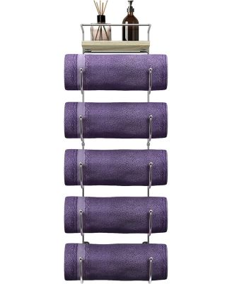 Wall Mounted Towel Rack With Shelf - White