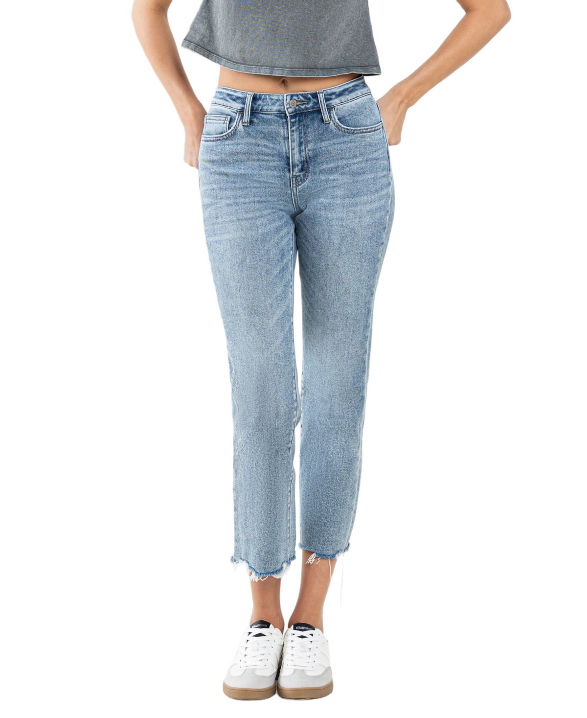 Women's High Rise Cropped Straight Jeans - Ergonomical blue