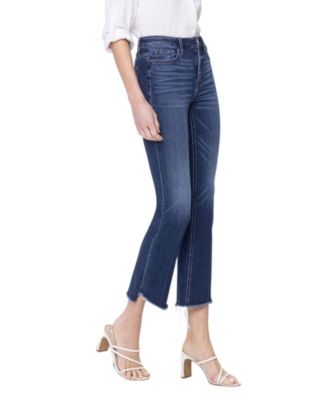 Women's High Rise Raw Step Hem Kick Flare Jeans