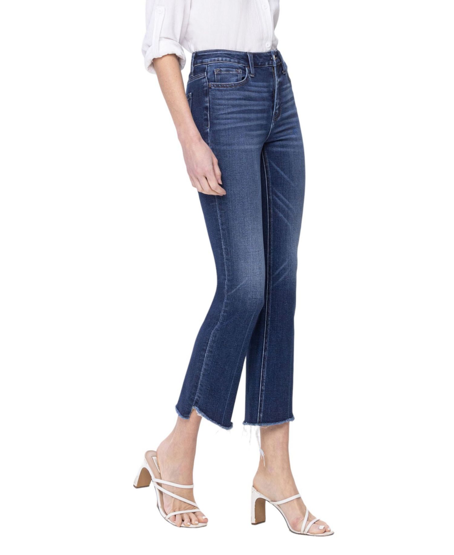 Women's High Rise Raw Step Hem Kick Flare Jeans