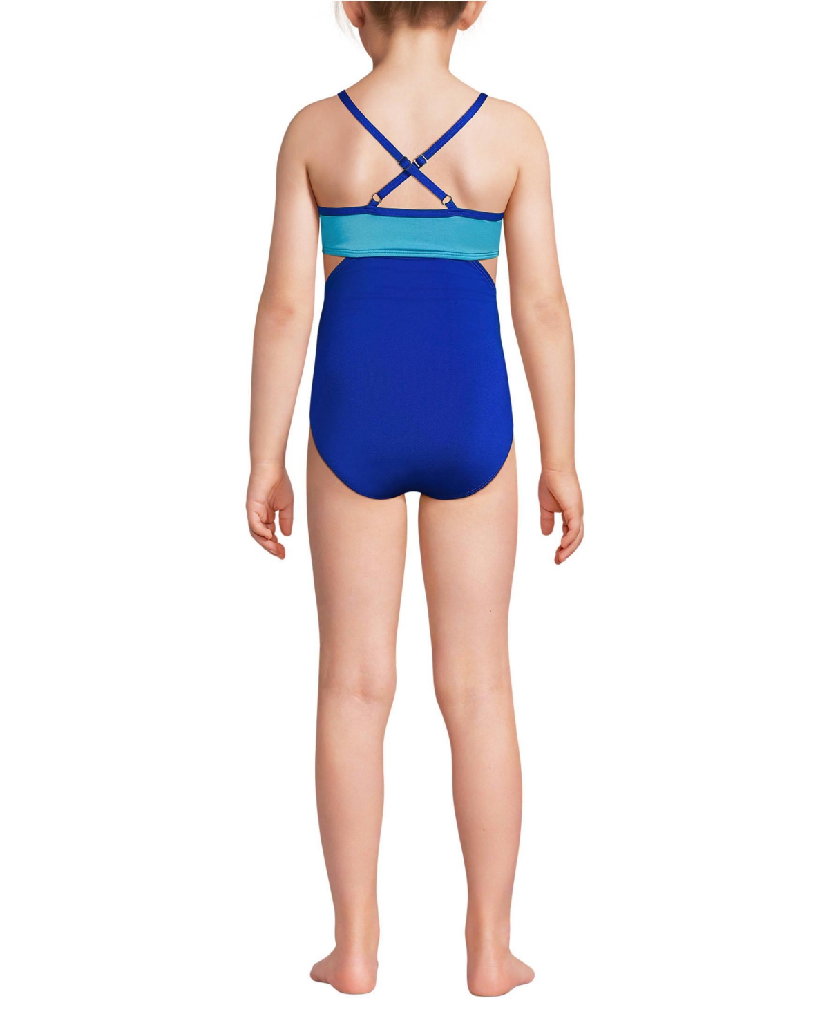Lands' End Girls Chlorine Resistant X-Back Cut Out One Piece Swimsuit -electric blue