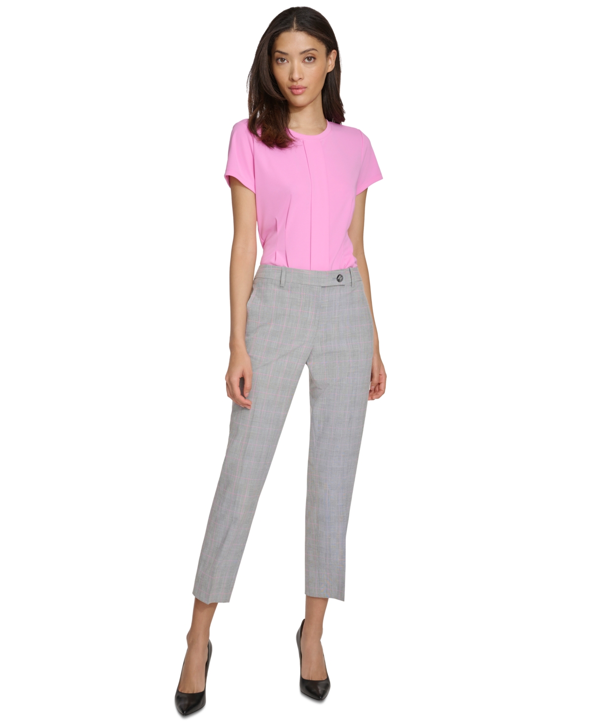 Shop Karl Lagerfeld Women's Printed Straight-leg Menswear Pants In Cyclamen Pink Multi