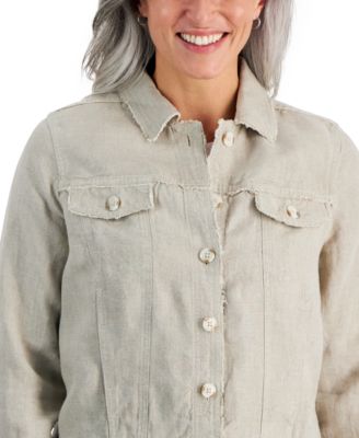 Petite 100% Linen Frayed-Edge Jacket, Created for Macy's
