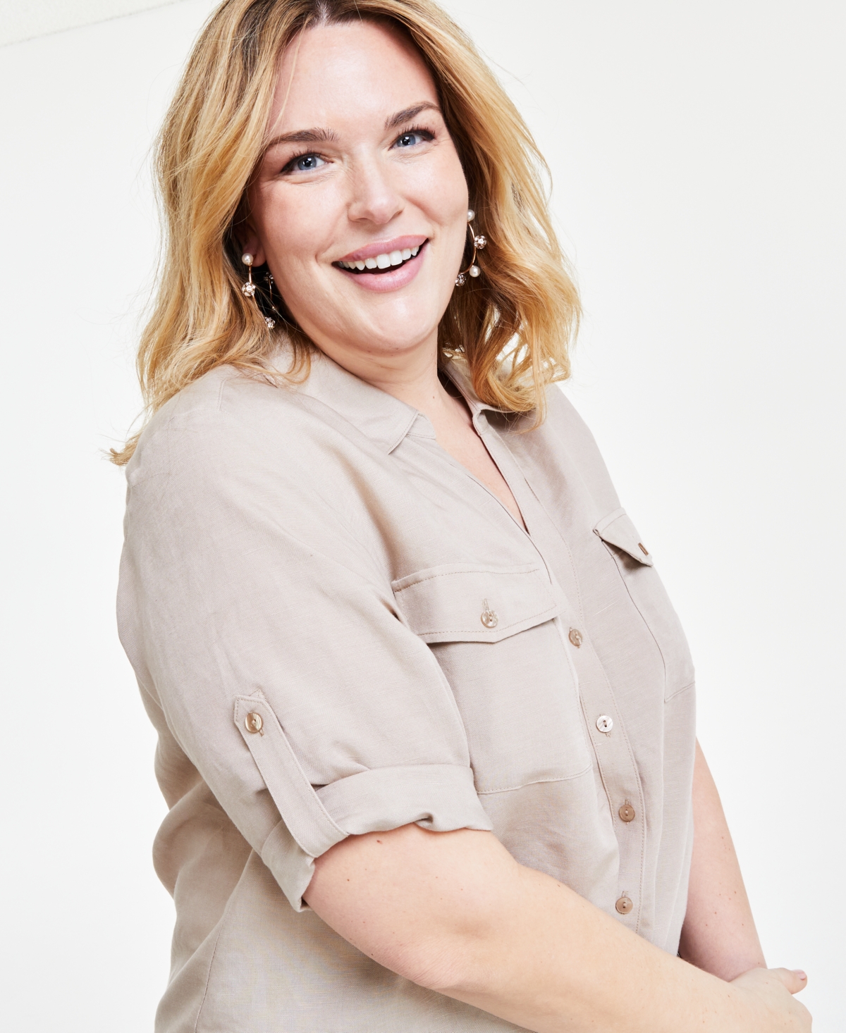 I.n.c. International Concepts Plus Size Linen Twist-Hem Shirt, Created for Macy's