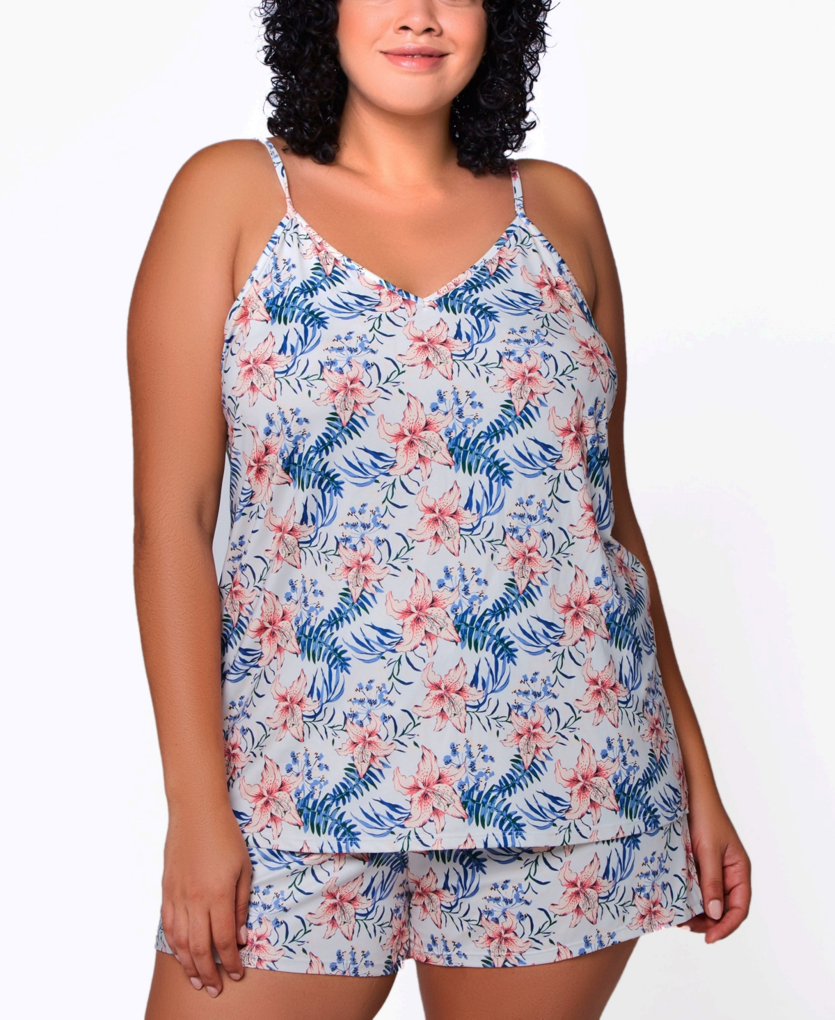 Icollection Plus Size 2pc. Recycled Light Weight Cami And Short Pajama Set In Cream