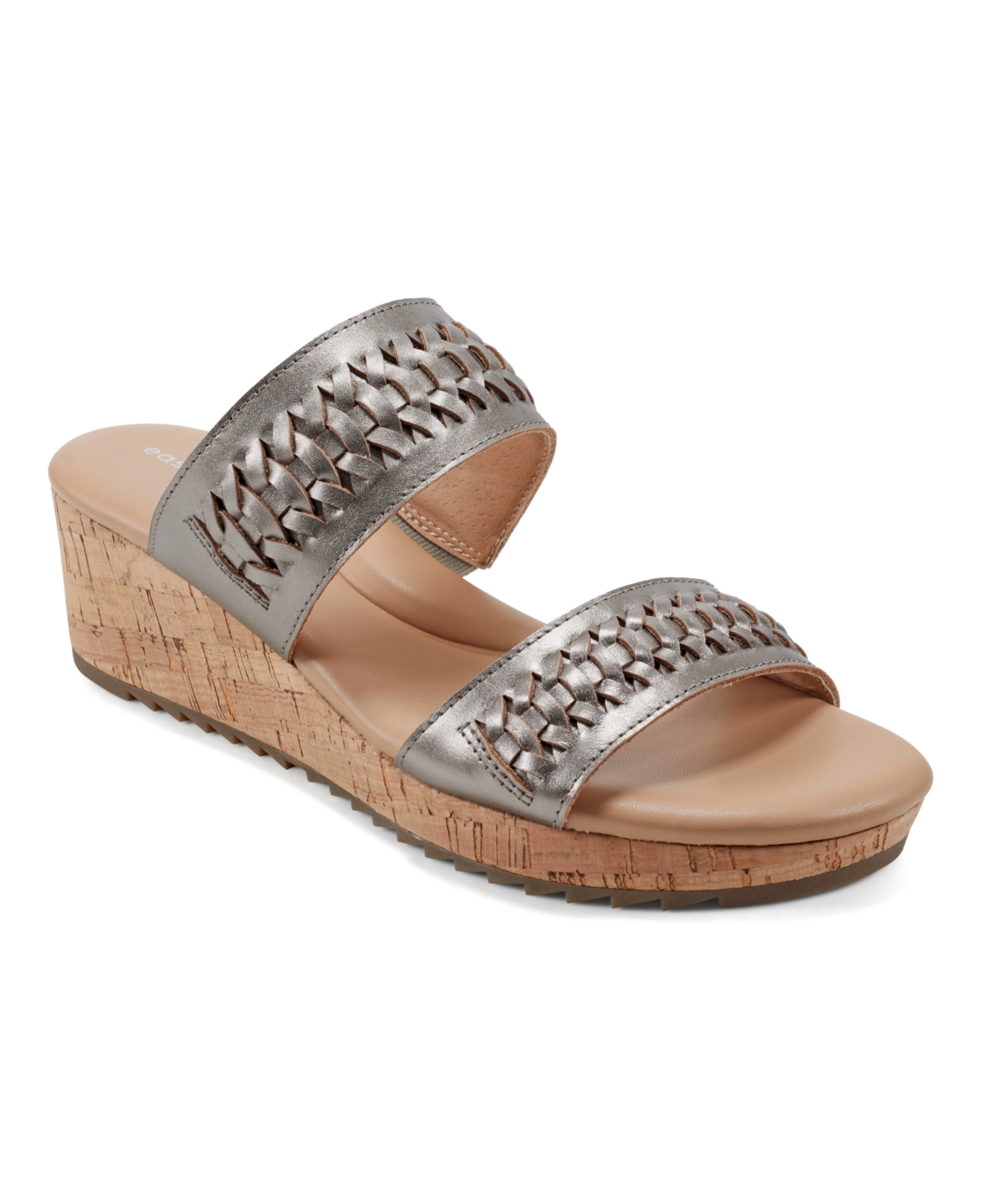 Shop Easy Spirit Women's Lillia Slip-on Casual Wedge Sandals In Metallic Zinc Leather