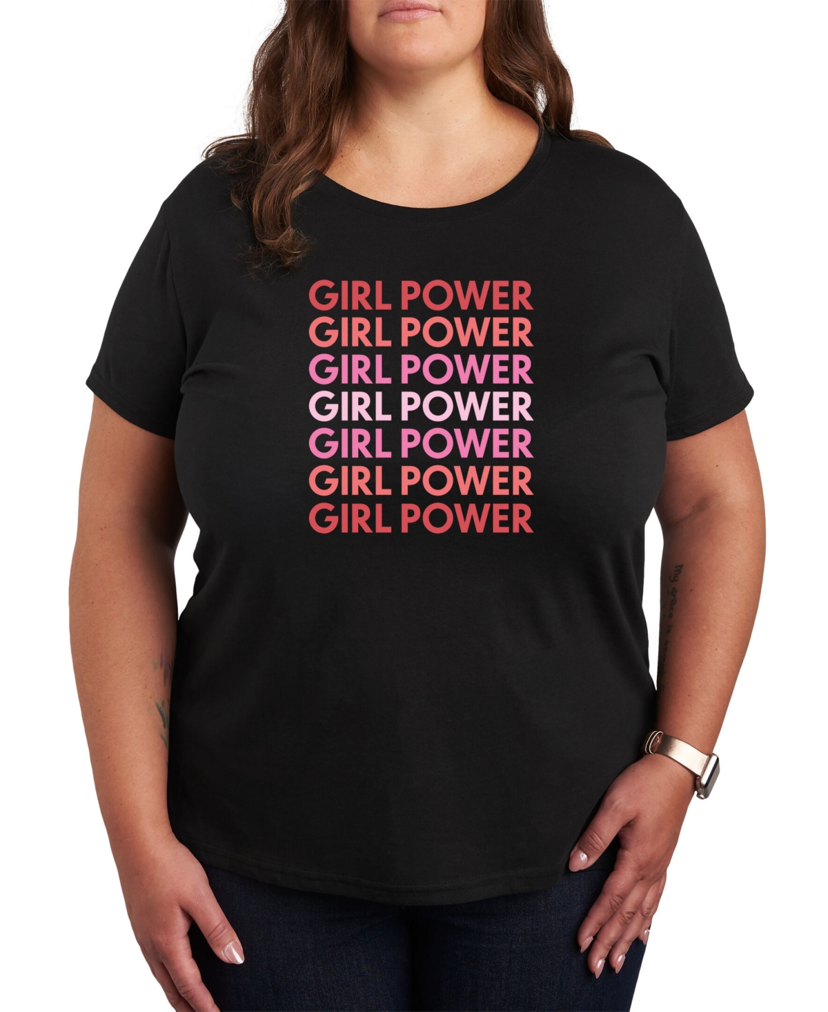 Air Waves Trendy Plus Size Girl Power Graphic Short Sleeve T-shirt In Black