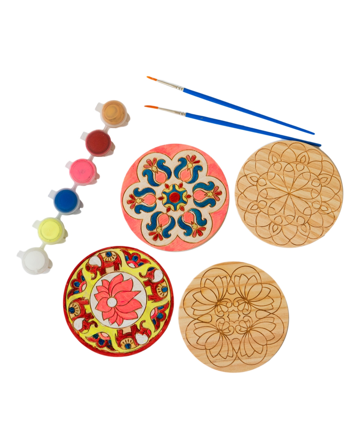 Shop Kulture Khazana Make Your Own Rangoli Coaster Kit, 4 Wooden Coasters In Mutli