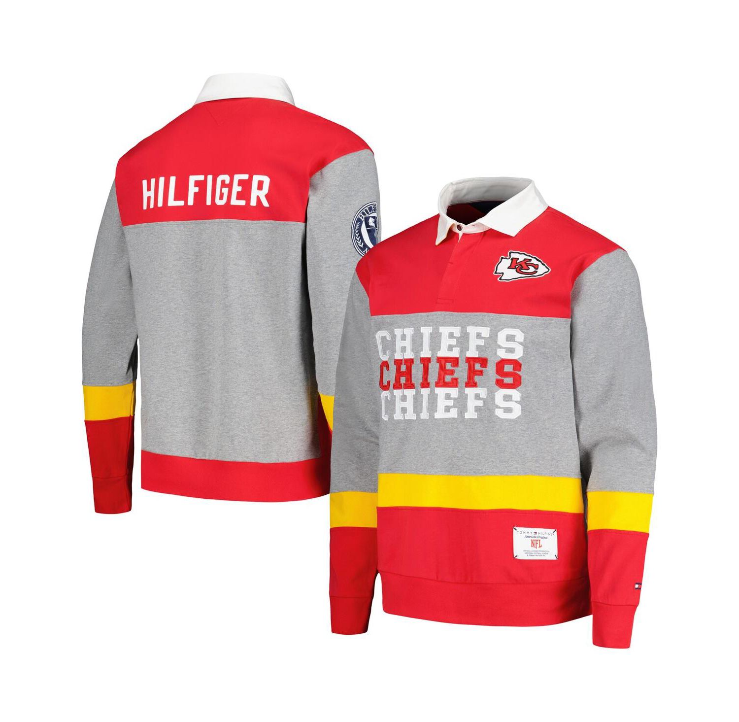 Men's Red Kansas City Chiefs Connor Oversized Rugby Long Sleeve Polo Shirt