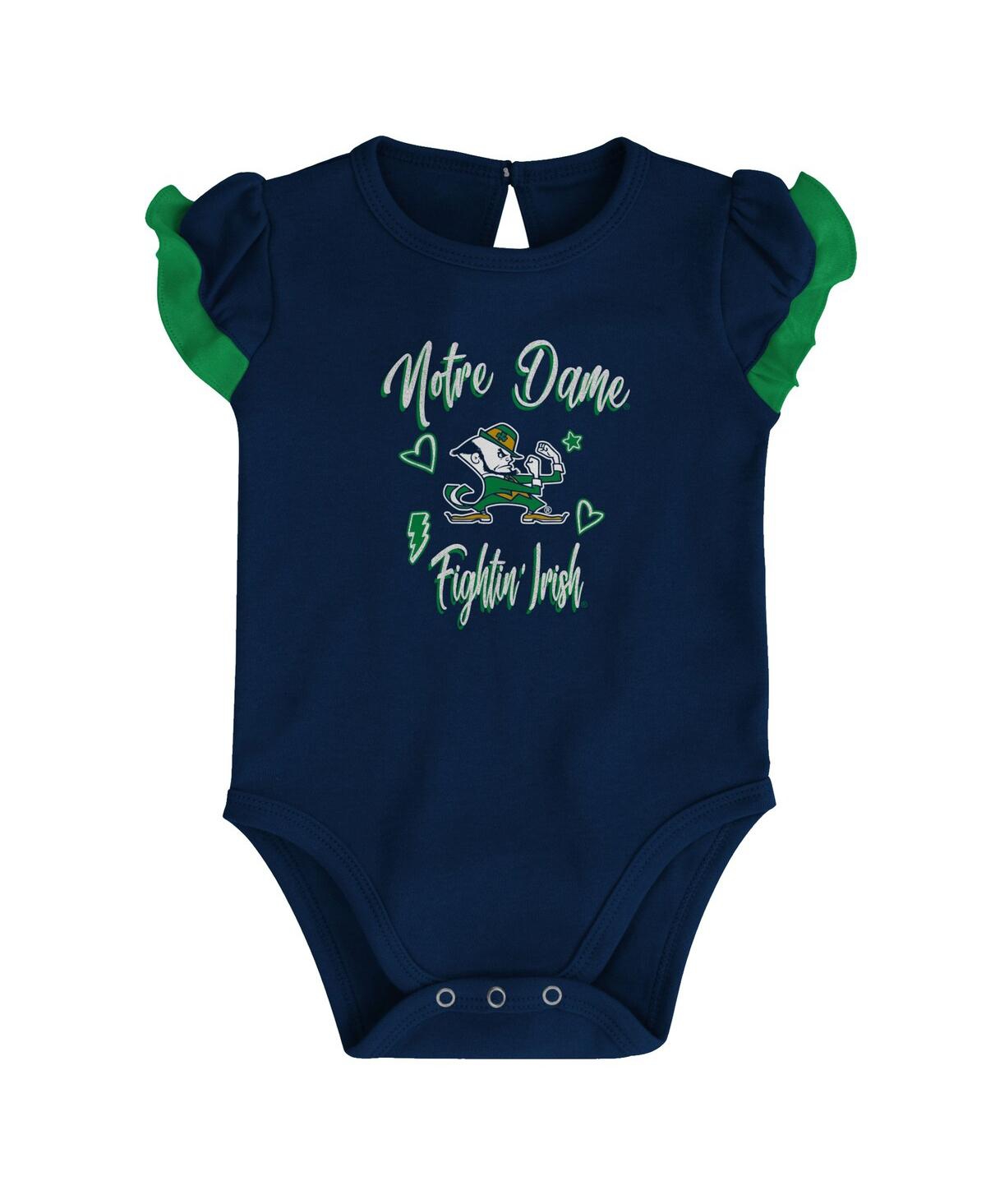 Outerstuff Baby Girls Navy, Green Notre Dame Fighting Irish Too Much Love Two-piece Bodysuit Set In Navy,green