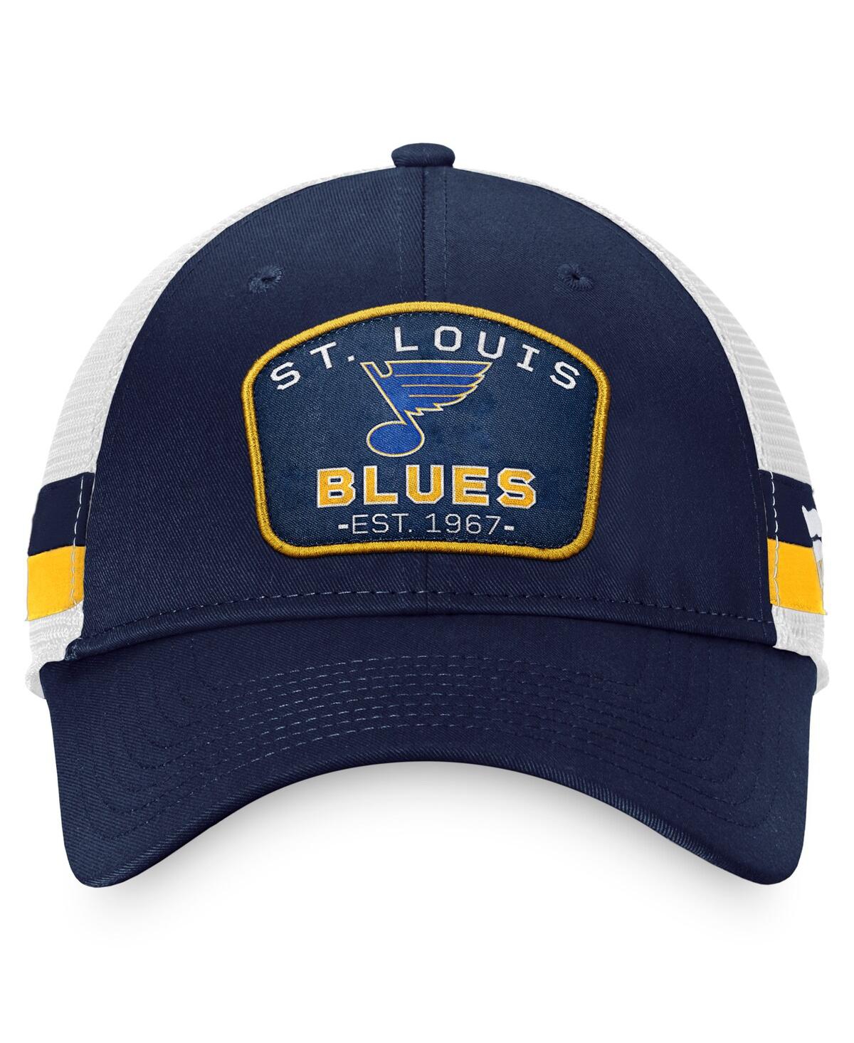 Shop Fanatics Men's  Navy, White St. Louis Blues Fundamental Striped Trucker Adjustable Hat In Navy,white