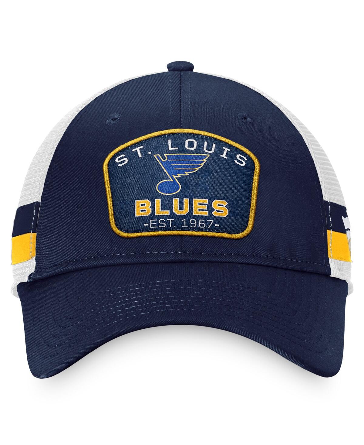Fanatics Branded Navy/white St. Louis Blues Fundamental Striped Trucker Adjustable Hat In Navy,white