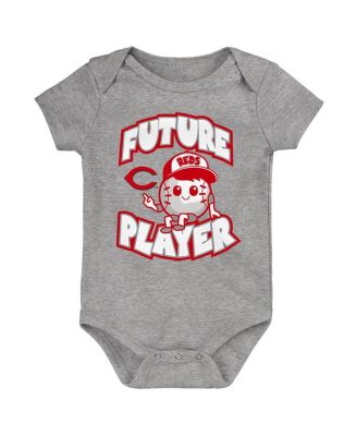 Baby Boys and Girls Heather Gray, Red, White Cincinnati Reds Minor League Player Three-Pack Bodysuit Set