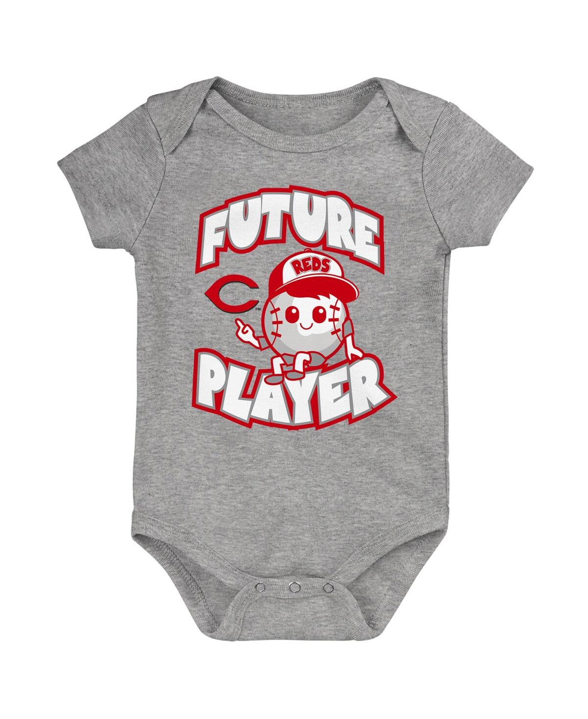 Shop Outerstuff Baby Boys And Girls Heather Gray, Red, White Cincinnati Reds Minor League Player Three-pack Bodysuit In Heather Gray,red