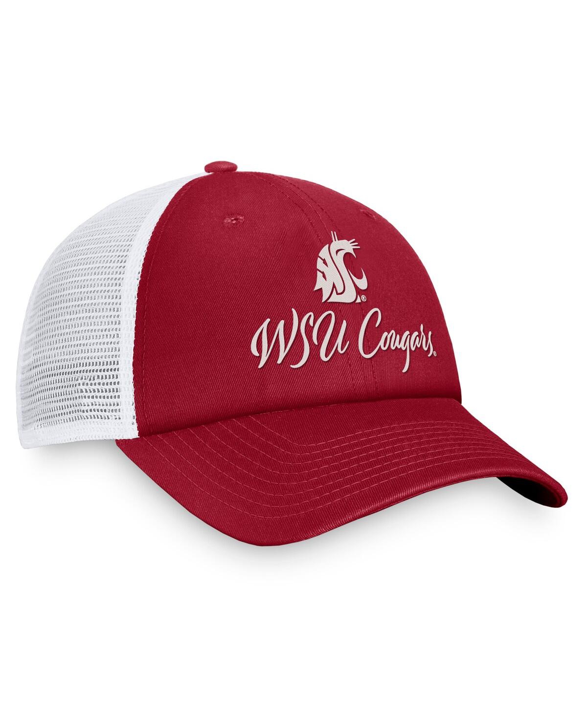 Shop Top Of The World Women's  Crimson, White Washington State Cougars Charm Trucker Adjustable Hat In Crimson,white