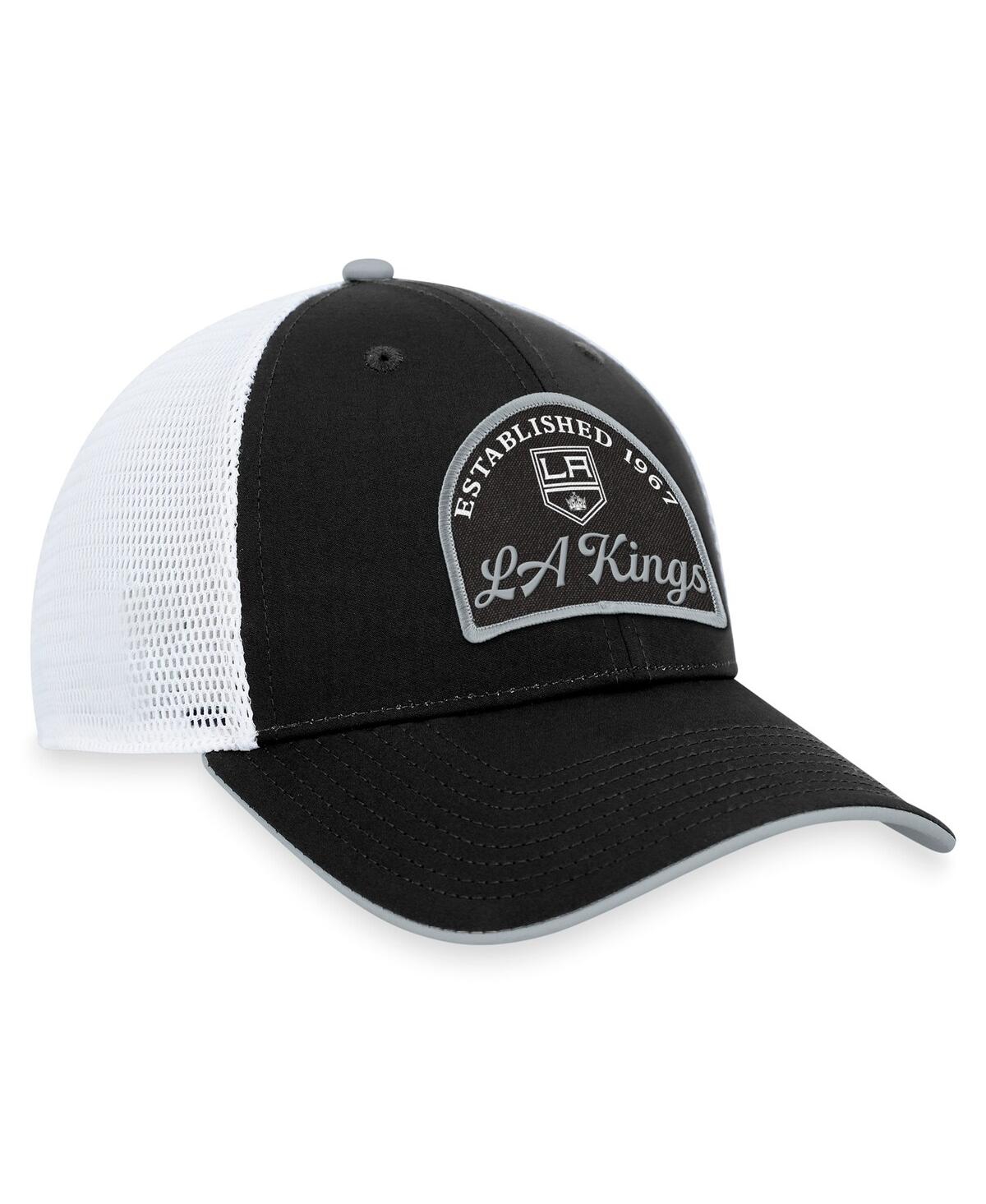 Shop Fanatics Men's  Black, White Los Angeles Kings Fundamental Adjustable Hat In Black,white