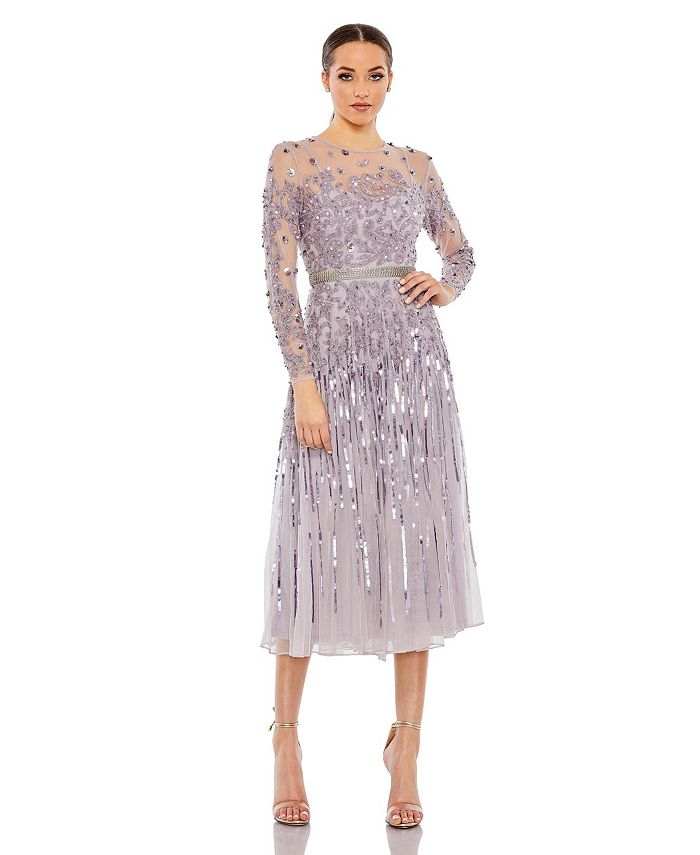 Women s Long Sleeve Tea Length Dress