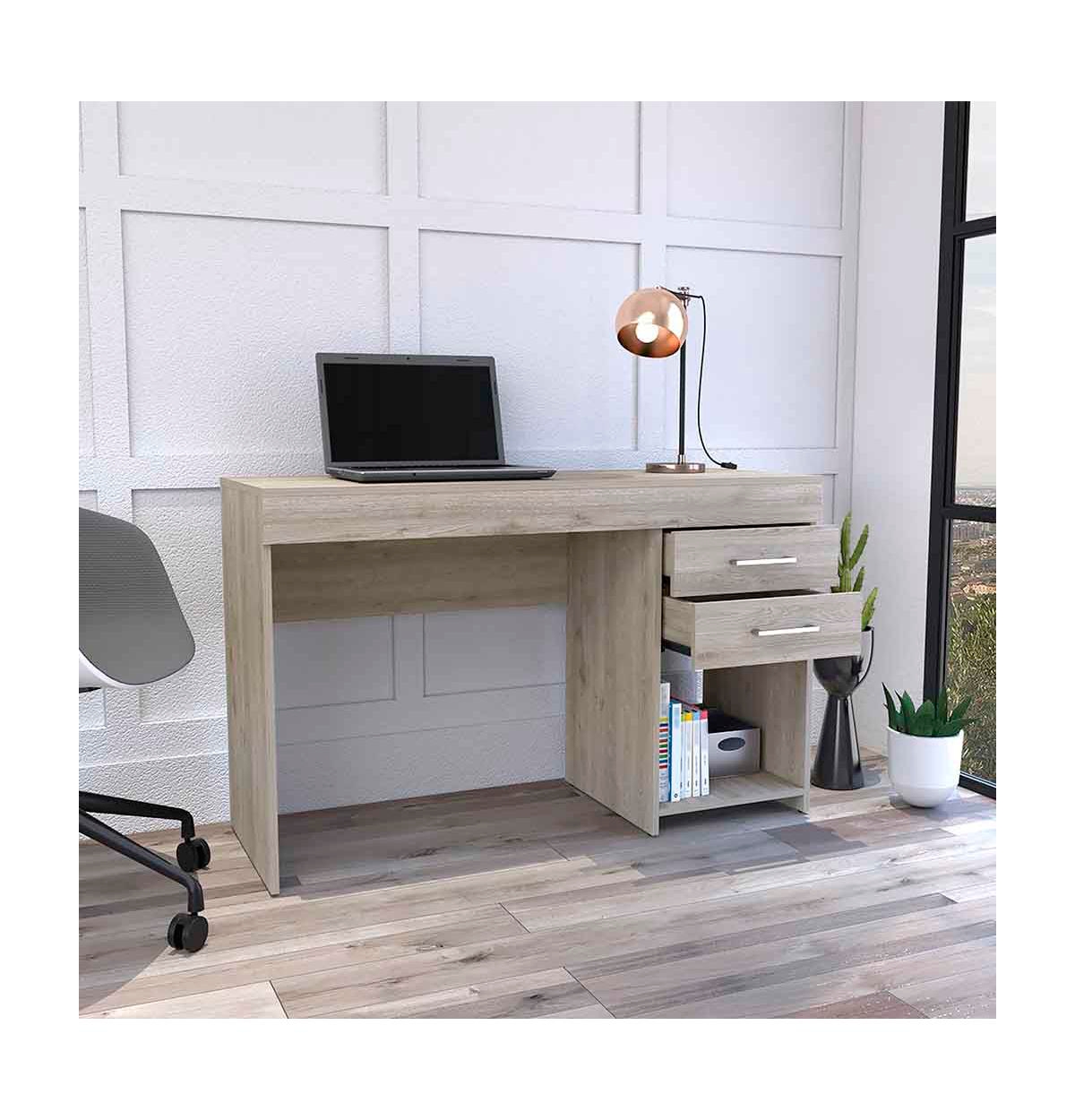 Depot E-shop Maui 2 Drawers Computer Desk, One Lower Shelf, Light- Gray