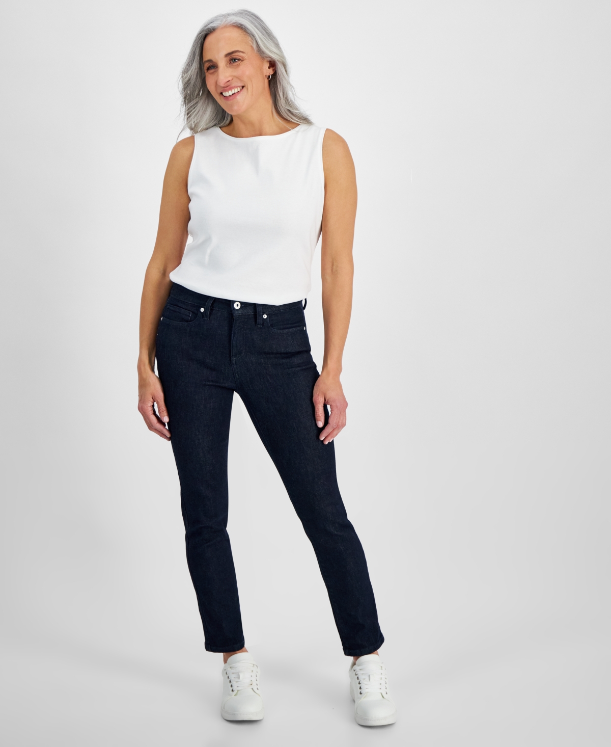 Style & Co Petite Mid Rise Slim Leg Jeans, Created For Macy's In Rinse