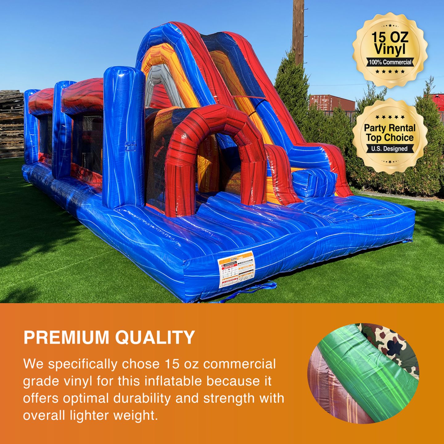 Детская игрушка Xjump Retro U Run Obstacle Course Bounce House with Slide, 30'L x 14'W x 14'H, Maximum 6 People, Ages 3+, цвет: Оранжевый — фото 2