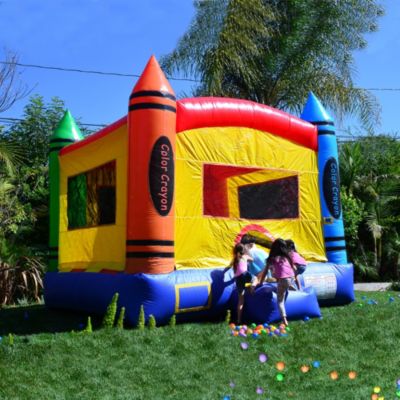 HeroKiddo Crayon Inflatable Bounce House Backyard Party Moonwalk Size 13'x13' (with Air Blower), Commercial Grade PVC Vinyl, for Kids and Adults, Outdoor Indoor
