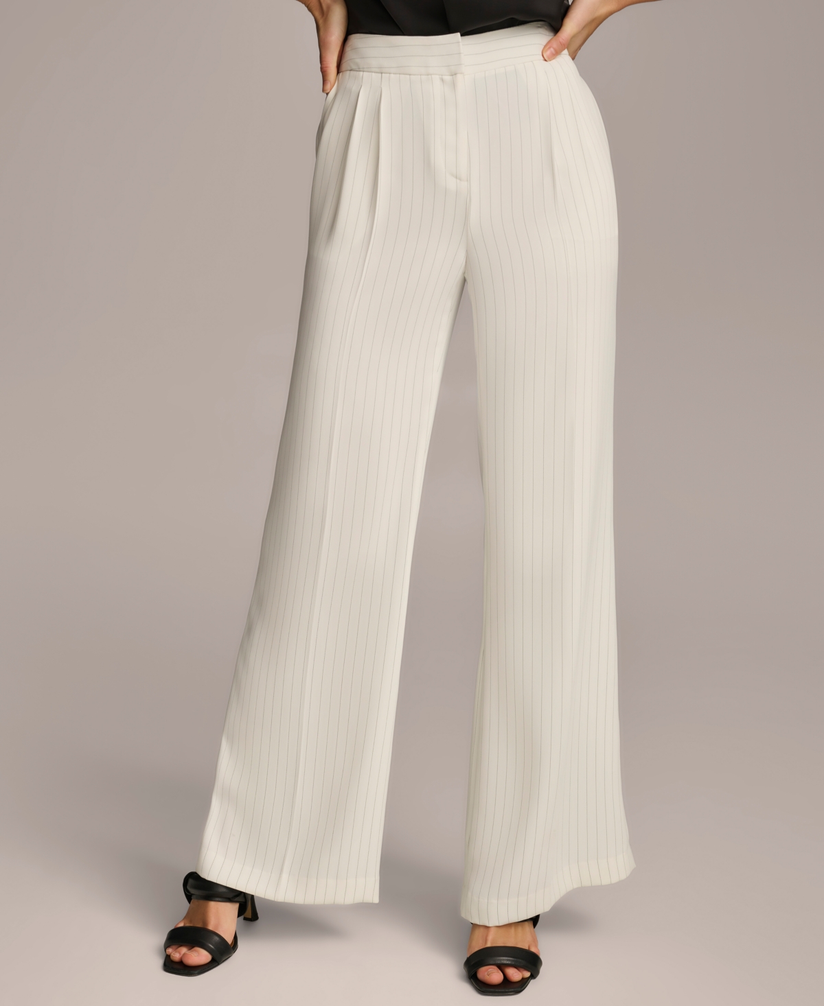Women's Pinstripe Wide-Leg Pants - Cream/Black