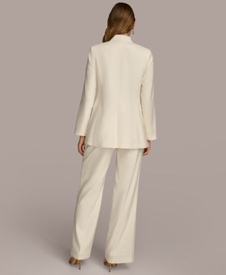 Shop Donna Karan Womens Linen Blend Button Sleeve Blazer Straight Leg Pants In Cream