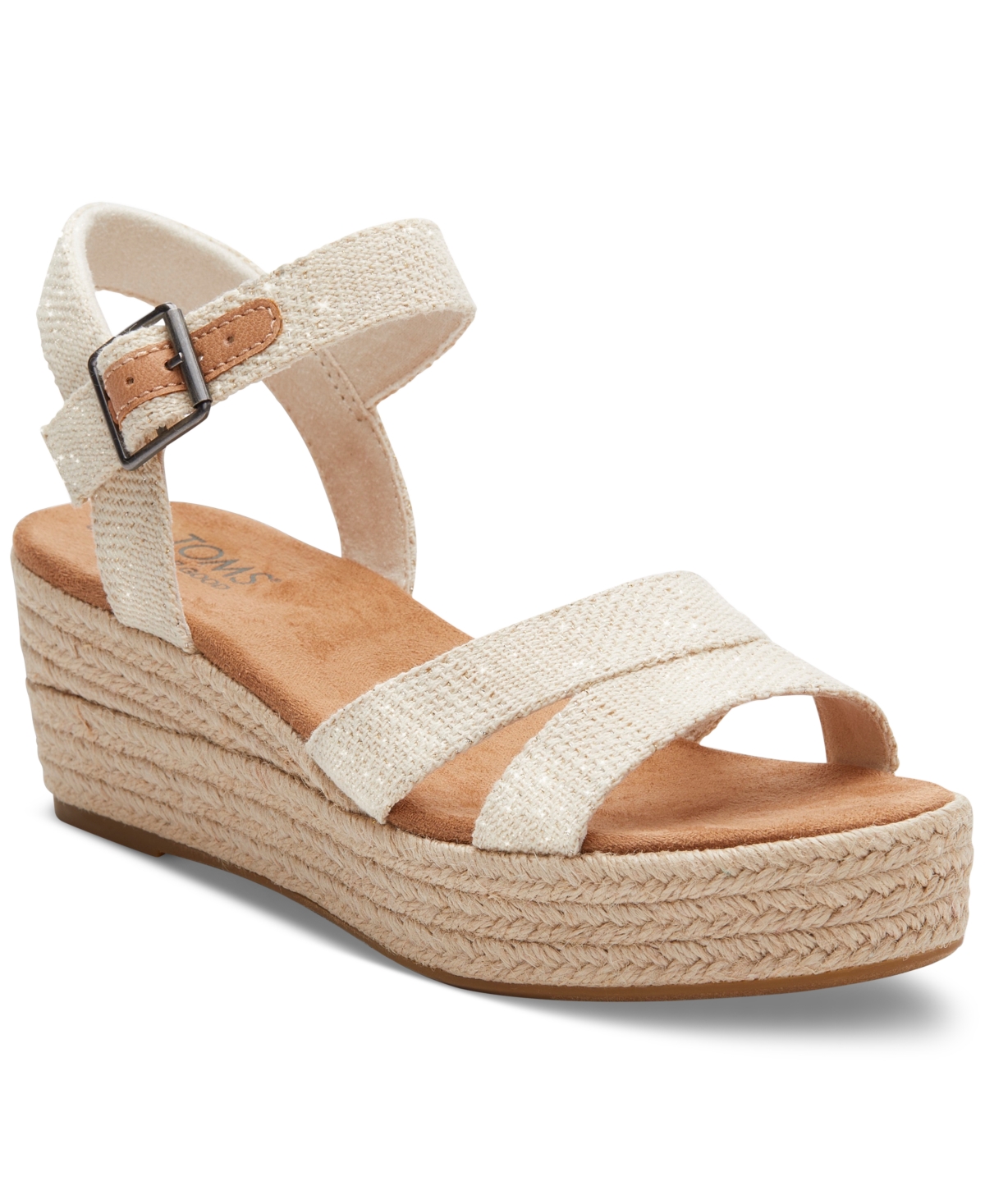Shop Toms Women's Audrey Espadrille Wedge Platform Sandals In Natural Undyed Metallic Linen Stripe