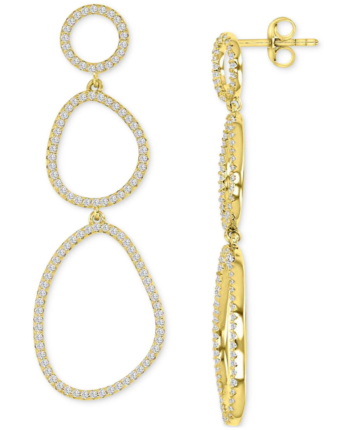 Shop Macy's Cubic Zirconia Openwork Triple Drop Earrings In 14k Gold-plated Sterling Silver
