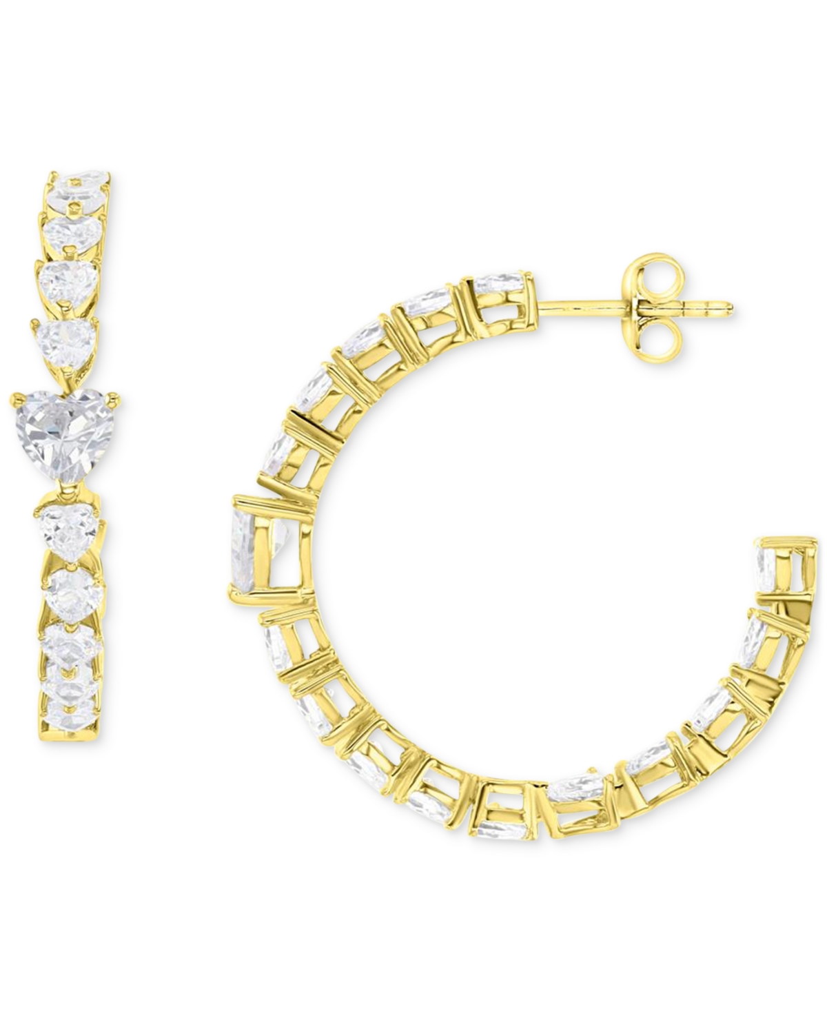Shop Macy's Cubic Zirconia Heart Medium Hoop Earrings In 14k Gold-plated Sterling Silver, 1.1"