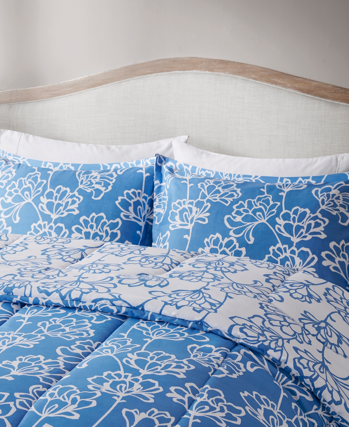 Shop Jla Home Taj 3-pc. Reversible Printed Comforter Set, Created For Macy's In Blue