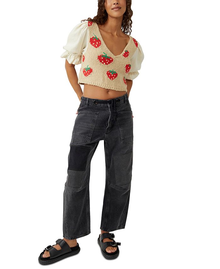 Free People Women's Strawberry Jam MixedMedia Crop Top Macy's