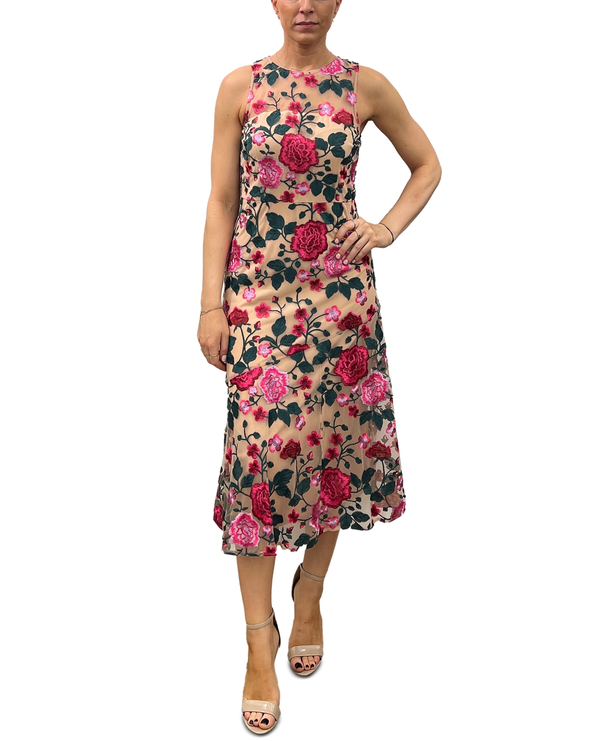 Sam Edelman Floral Embroidered Midi Dress Pink Multi