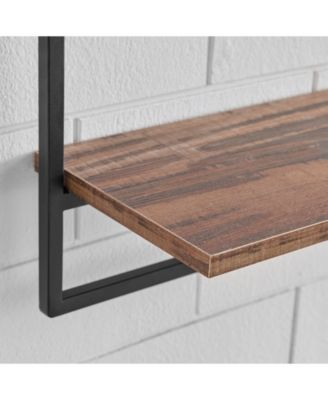 Framed Wall Art 4-Piece Modern Shelf Set, Black Metal Frame and Rustic Distressed MDF Shelves