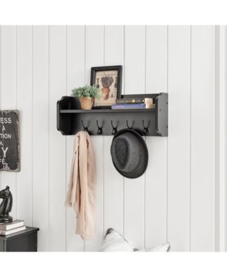 Entryway Floating Utility Wall Shelf with Hooks