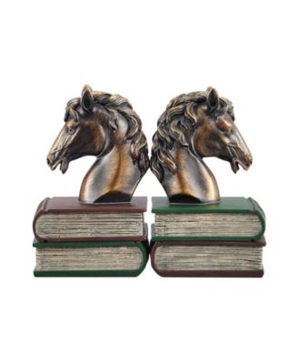 Horses on Books Polyresin Antique-Like Patina Finish Bookend, Set of 2