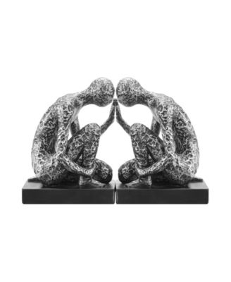 Kneeling Figure Sculptures Polyresin Silver-Tone and Black Finish Bookend, Set of 2