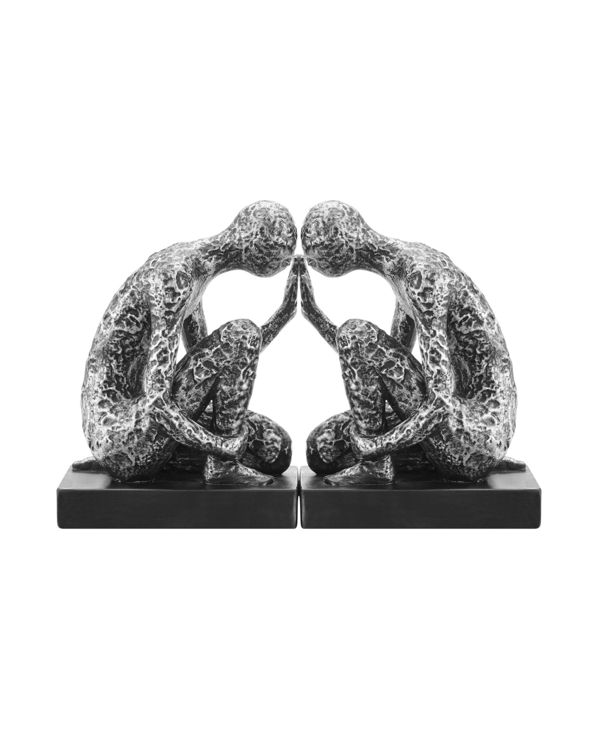 Danya B Kneeling Figure Sculptures PolyresTone and Black Finish Bookend, Set of 2 - Silver, Black
