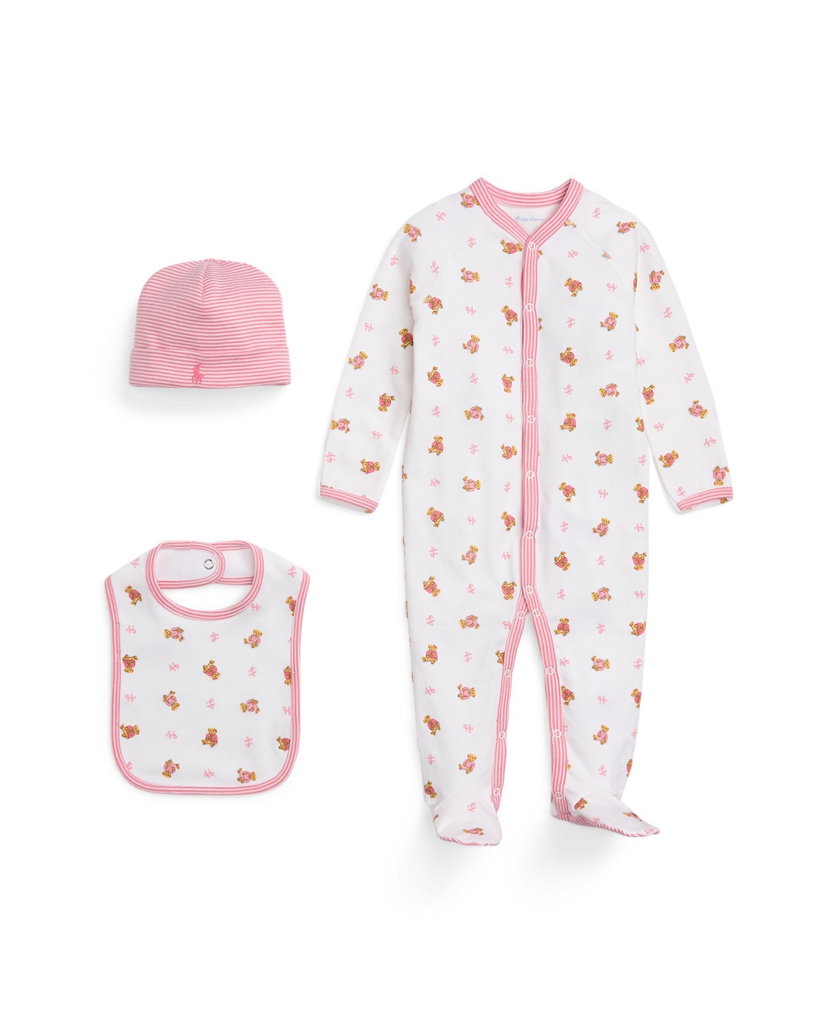 Polo Ralph Lauren Baby Girls Polo Bear Cotton 3-Piece Gift Set - Pink Bind