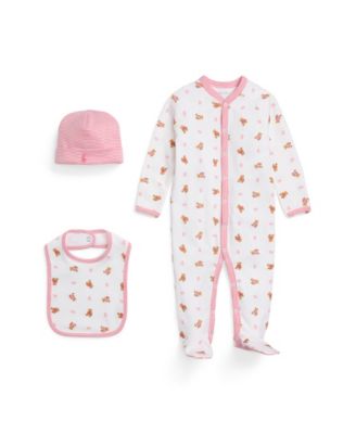 Baby Girls Polo Bear Cotton 3-Piece Gift Set